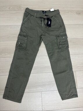 Benjamin Black Dark Green Cargo Pants | Utility Pocket Belted Trousers | NWT